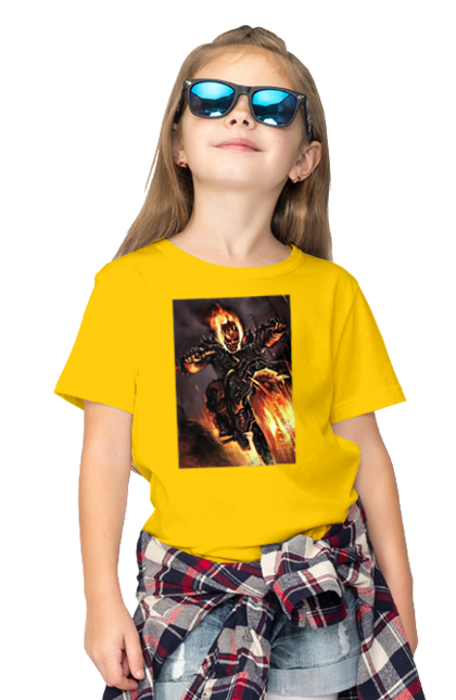 Children's t-shirt with prints Hell Racer. Chopper, fire, hell racer, motorcycle, skeleton. 2070702
