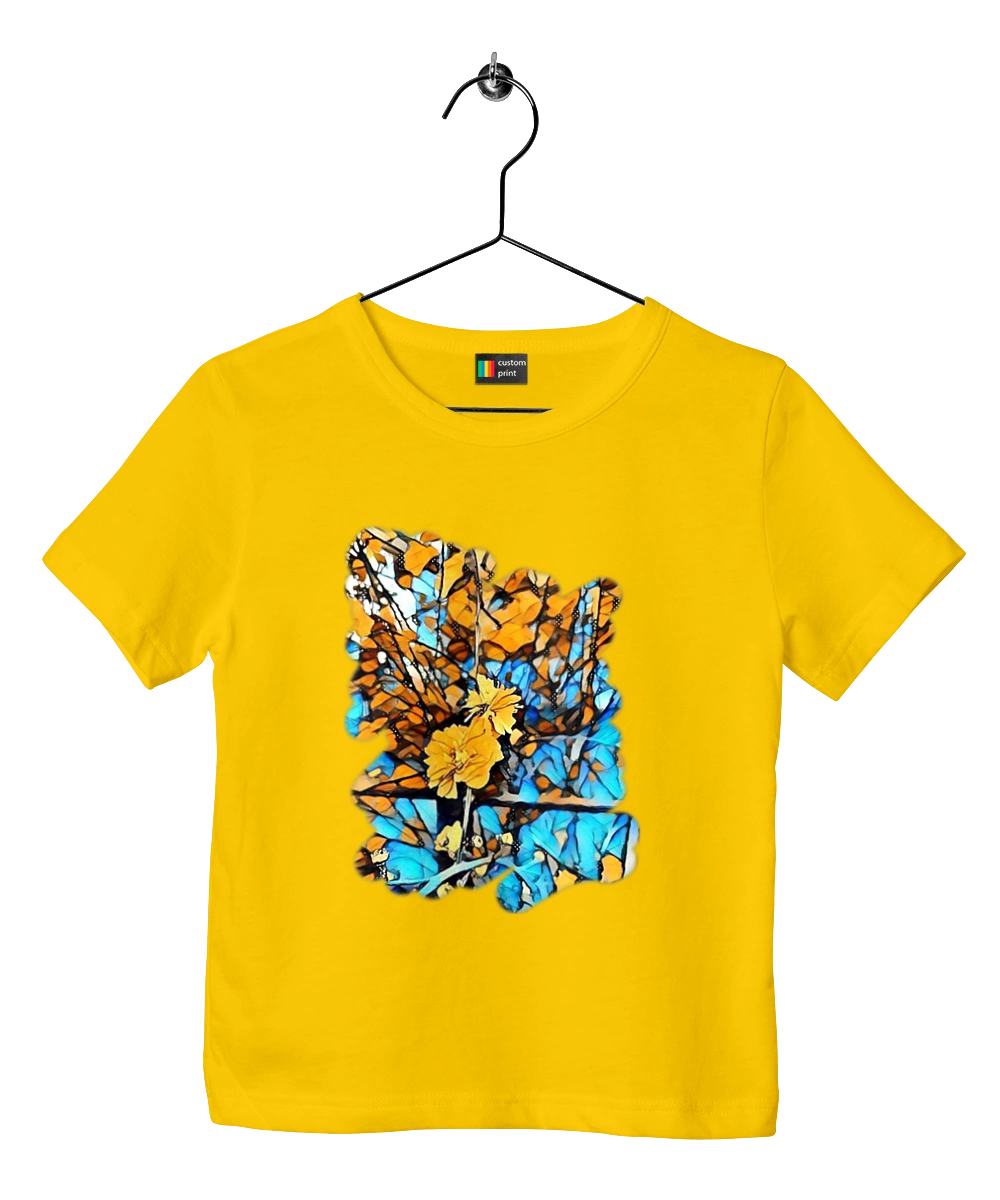 Желтые цветы на синем фоне.