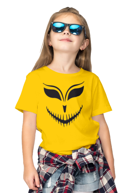 Children's t-shirt with prints Halloween pumpkin face. Costume, halloween, holiday, october, october 31, pumpkin, scary, sweets, trick or treat. 2070702