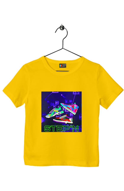 Футболка дитяча з принтом "Step`n". Віртуальні кросівки, крипта, криптовалюти, нфт, нфт кросівки, солана, степен. 2070702