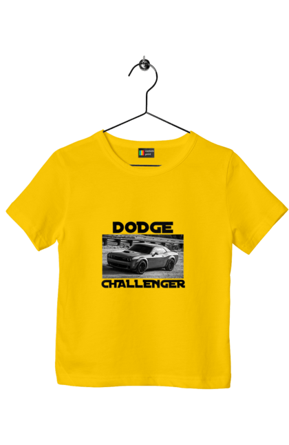Футболка детская с принтом Додж челленджер. An american legend, auto, car, classic car, cult car, dodge challenger, powerful car, жмасл кар. 2070702