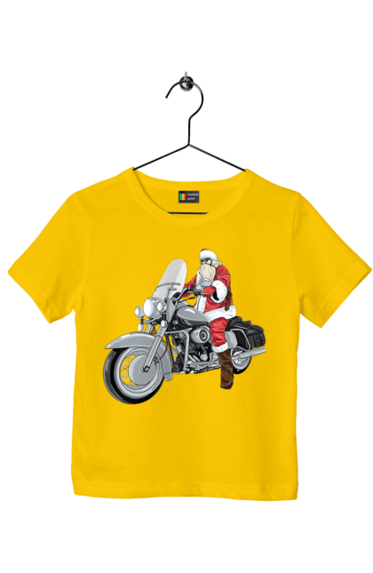 Футболка дитяча з принтом "Санта На Мотоциклі". Мотоцикл, новий рік, санта, свято. 2070702