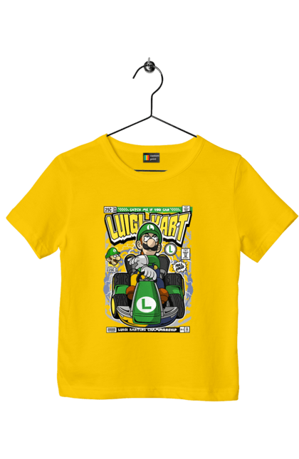Футболка дитяча з принтом "Luigi Karting". Nintendo, playstaion, автомобіль, гра, зелений маріо, луїджі, маріо. Funkotee