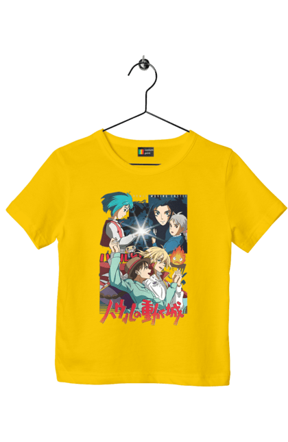 Children's t-shirt with prints Howl's Moving Castle. Calcifer, cartoon, ghibli, haul, howl`s moving castle, moving castle, novel, sophie. 2070702