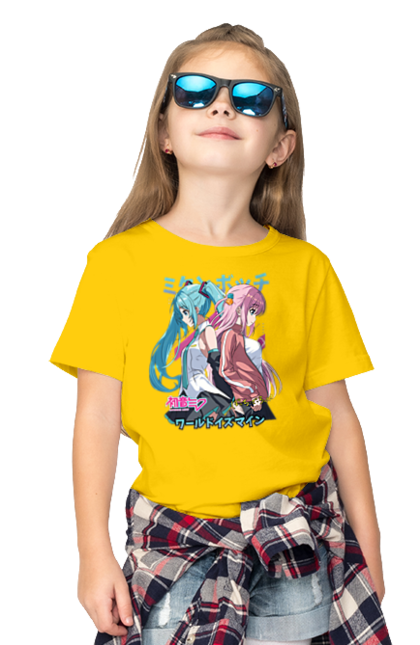 Children's t-shirt with prints Hatsune Miku and Hitori Gotou. Anime, bocchi the rock, hatsune miku, hitori goto, hitori gotou, lonely rocker, miku, rocker, vocaloid. 2070702