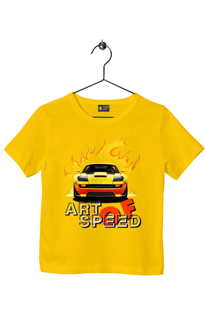 Children's t-shirt with prints Car on fire. Car, fire, speed, sport car, sports car. 2070702