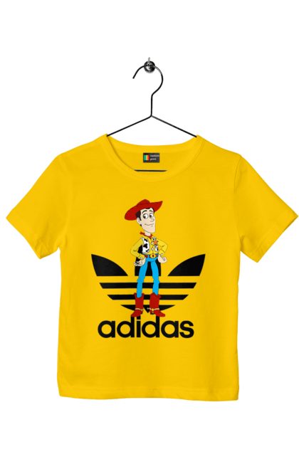 Футболка детская с принтом Adidas Вуди. Adidas, toy story, woody, адидас, вуди, история игрушек, мультфильм. 2070702