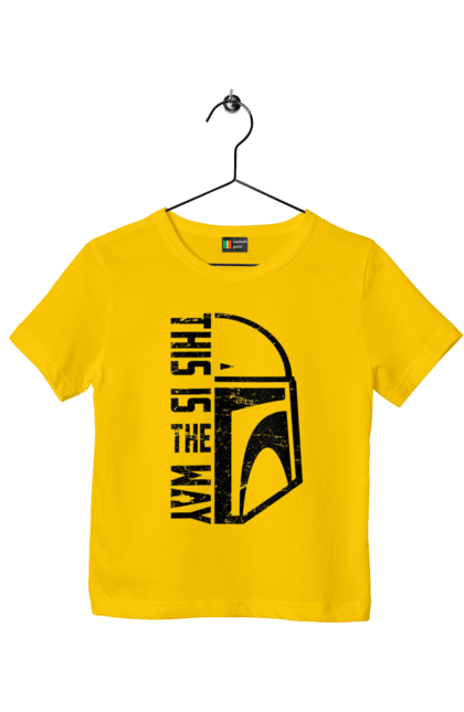 Children's t-shirt with prints This is the way. Baby yoda, cinema, disney, distressed, mandalorian, mandalorian helmet, movies, star wars, television series. 2070702