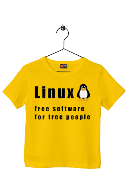 Футболка дитяча з принтом "Linux Вільний Для Вільних". Linux, адміністратор, айті, айтішник, безкоштовна, безкоштовно, вільна, доступність, незалежність, операційна система, ос, пінгвін, програміст, програмне забезпечення, свобода, сервер, сисадмін, система, системний адміністратор, софт, текст, чорний. 2070702