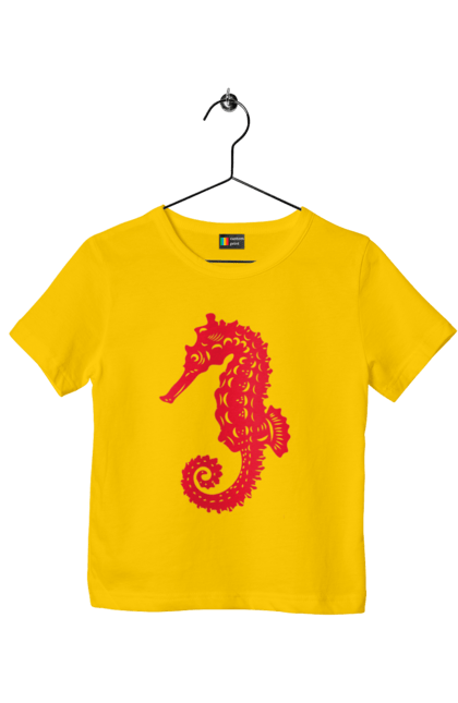 Футболка дитяча з принтом "Морський коник". Відпочинок, квіти, літні канікули, літо, море, морський коник, морські жителі. 2070702