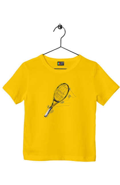 Футболка дитяча з принтом "Ракетка Великий теніс". Великий теніс, гравці, грунт, м`яч, призовий фонд, ракетка, спонсор, турнір на ґрунті, турнірна сітка. 2070702