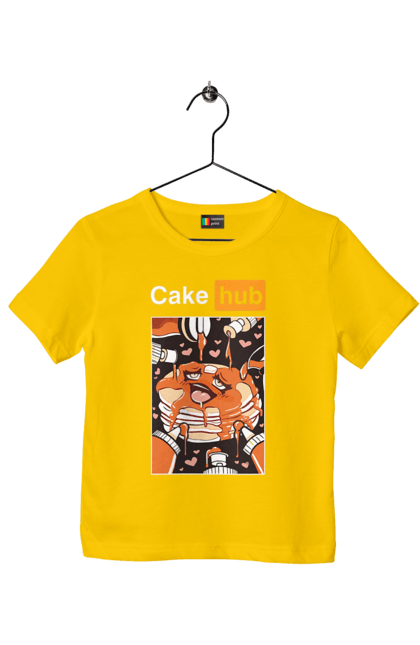 Children's t-shirt with prints Cake Hub. Brutal, cake, cake hub, hub, humor, joke, porn hub. 2070702