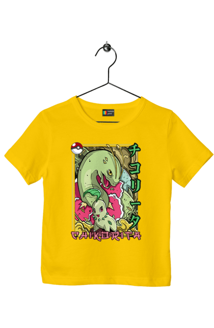 Children's t-shirt with prints Pokemon Chikorita. Anime, chikorita, games, nintendo, pokemon, pokemon go. 2070702