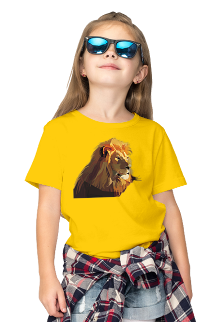 Футболка дитяча з принтом "Стилізований Лев". Великий кіт, голова, дика природа, звір, знак зодіаку, знаки зодіаку, зодіак, лев, морда, природа, стилізований, стиль, тварина, хижак, хижий. ART принт на футболках