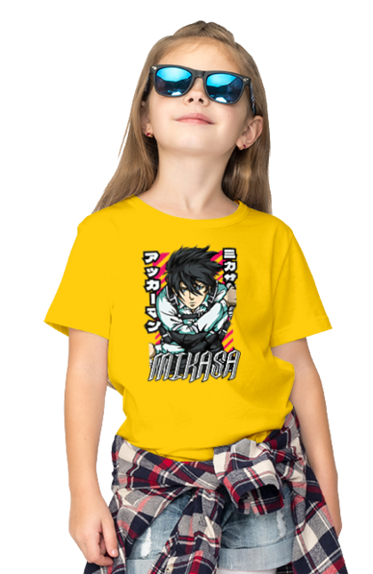 Children's t-shirt with prints Attack on Titan Mikasa Ackerman. Action film, anime, attack on titan, manga, mikasa, mikasa ackerman, post-apocalyptic. 2070702