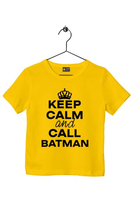 Футболка дитяча з принтом "Keep Calm and Call Batman чорна". Бетмен, з написами, зберігай спокій, меми, популярні, прикольні. 2070702