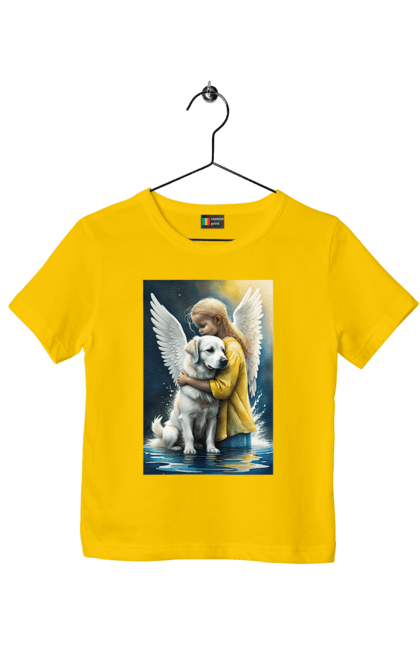 Футболка дитяча з принтом "Дівчинка та собака ангел [память загиблим тваринам]". Дівчинка та собака, крим, нова каховка, память загиблим тваринам, собака ангел, україна, херсон. 2070702