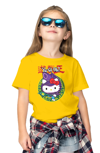 Children's t-shirt with prints Yu Gi Oh! Hello Kitty. Brand, cat, character, hello kitty, kitten, yu gi oh, yugio. 2070702