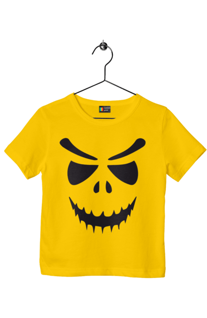 Children's t-shirt with prints Halloween pumpkin face. Costume, halloween, holiday, october, october 31, pumpkin, scary, sweets, trick or treat. 2070702