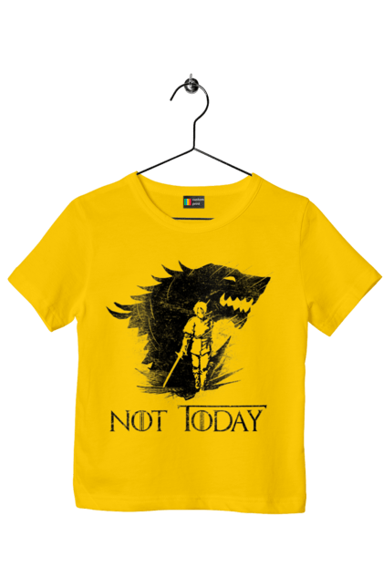 Children's t-shirt with prints Game of Thrones Arya. Arya, game, got, not today, stark, starks, thrones, tv show, wolf, wolves. 2070702