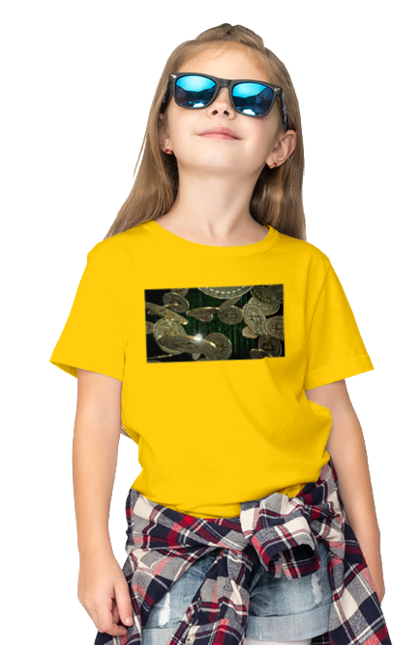 Children's t-shirt with prints Bitcoin. Bitcoin, coin, cryptocurrency, currency, digital world, luxury, matrix, mining, money, wealth, well. 2070702