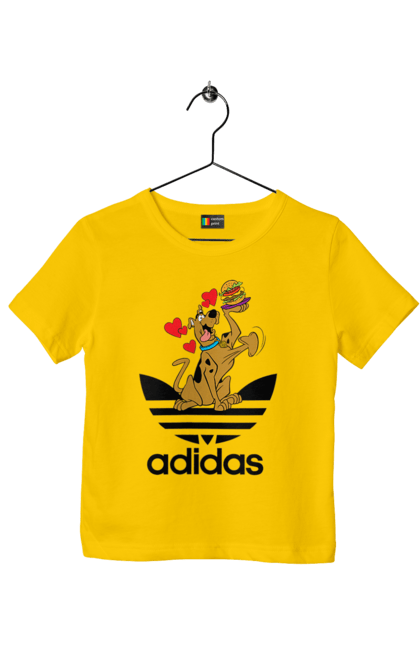 Футболка детская с принтом Adidas Скуби Ду. Adidas, scooby-doo, адидас, мультсериал, сериал, скуби-ду, собака. 2070702