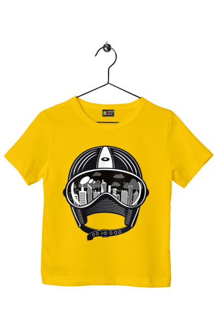 Children's t-shirt with prints Helmet And City. City, helmet, speed. 2070702