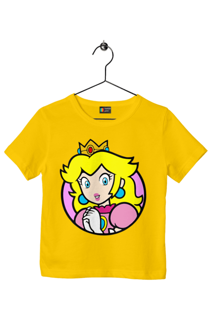 Футболка детская с принтом Марио Принцесса Пич. Mario bros, nintendo, princess peach, super mario bros, братья супер марио, игра, марио, персонаж, принцесса пич. 2070702