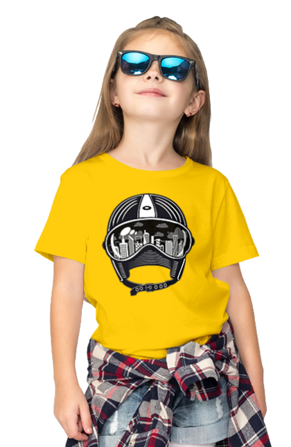 Children's t-shirt with prints Helmet And City. City, helmet, speed. 2070702
