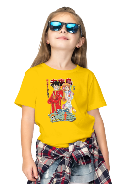 Children's t-shirt with prints One Piece Nami and Luffy. Anime, cat burglar, manga, nami, one piece, straw hat pirates. 2070702