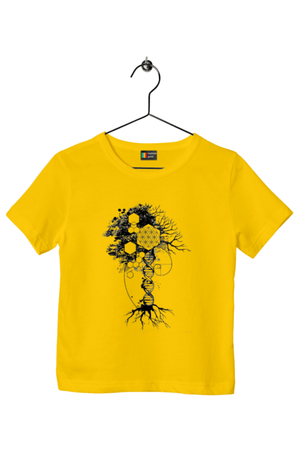 Футболка дитяча з принтом "Древо життя". Геном людини, дерево життя, золотий перетин, квітка життя, сакральна геометрія, таємниця світобудови, таємниця числа фібоначчі, число бога, число фібоначчі. 2070702