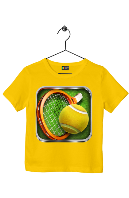 Футболка дитяча з принтом "Теніс". Великий теніс, гравці, лондон, м`яч, призовий фонд, ракетка, спонсор, турнір на ґрунті, турнір на траві, турнірна сітка. 2070702