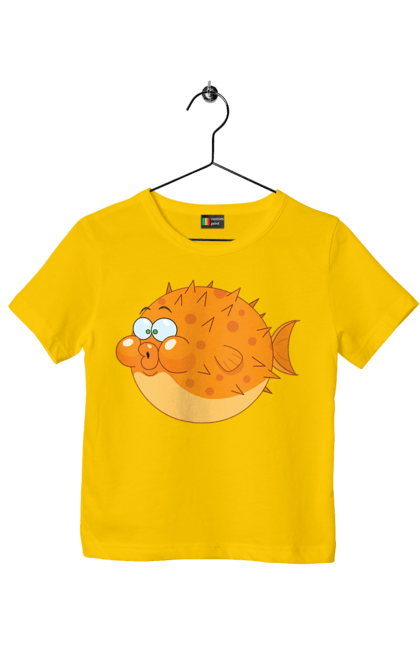 Футболка дитяча з принтом "Помаранчева Риба Фугу". Риба, фугу. 2070702