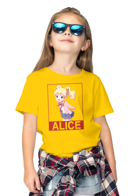 Children's t-shirt with prints Kiniro Mosaic Alice Cartelet. Alice, alice cartelet, anime, gold mosaic, kiniro mosaic, kinmoza, manga. 2070702