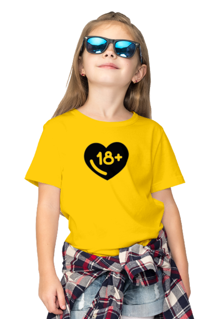 Футболка дитяча з принтом "18+". 18+, запрет, секс, сердце, черное. PrintMarket - інтернет-магазин одягу та аксесуарів з принтами плюс конструктор принтів - створи свій унікальний дизайн