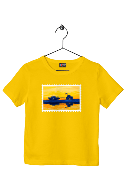 Футболка дитяча з принтом "Нова марка, трактор що тягне танк". Добрий вечір, доброго вечора, марка, марка україни, марка укрпочта, ні війні, трактор тягне танк, тракторні війська, укрпочта. 2070702