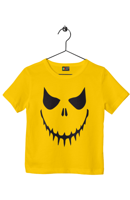 Children's t-shirt with prints Halloween pumpkin face. Costume, halloween, holiday, october, october 31, pumpkin, scary, sweets, trick or treat. 2070702