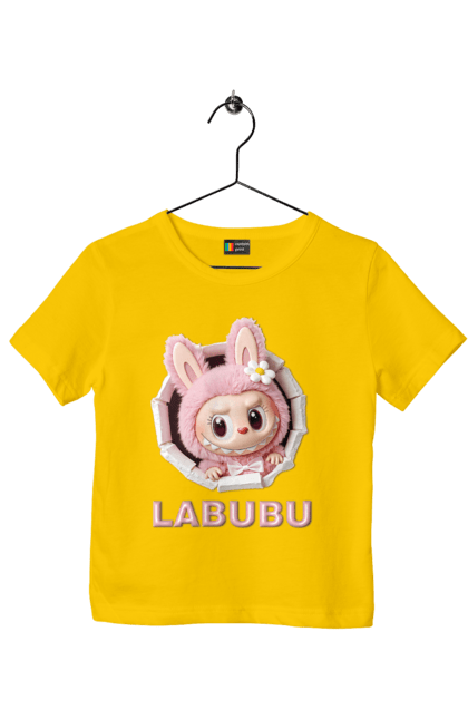 Футболка дитяча з принтом "Лабубу". Іграшка лабубу, лабубу, лабубу кока кола, мерч лабубу, мила, рожева лабубу, смішна лабубу. 2070702
