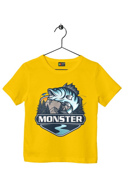 Футболка дитяча з принтом "Рибалка". Монстер, рибак, рибалка, хоббі. 2070702
