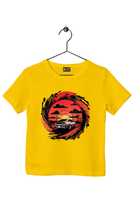 Футболка дитяча з принтом "Феррарі на заході сонця". Авто, автомобіль, машини, феррарі. 2070702
