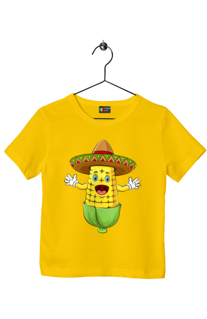 Футболка дитяча з принтом "Кукурудза Сомбреро". Їжа, кукурудза, сомбреро. 2070702