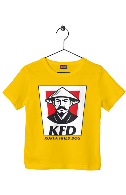 Футболка дитяча з принтом "Korea Fried Dog". Бренди, гумор, жартівливі, кфц, літні, прикольні, смішні, фаст-фуд. 2070702
