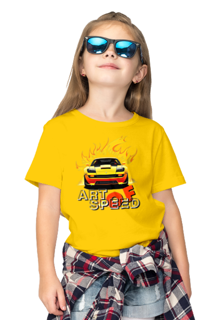 Children's t-shirt with prints Car on fire. Car, fire, speed, sport car, sports car. 2070702