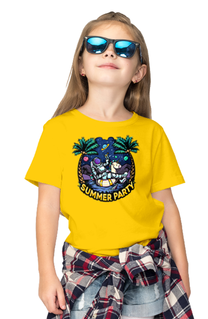 Children's t-shirt with prints Summer Party With Astronaut. Cosmonaut, space, summer. 2070702