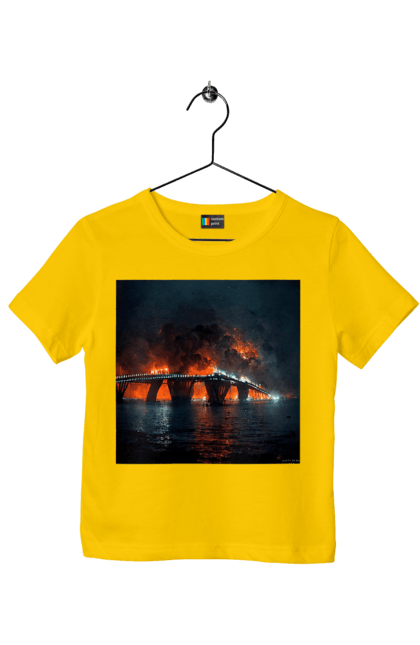 Футболка дитяча з принтом "Кримський мост горить". Армія росії, армія україни, годить, зсу, крим, мост, удар, удар зсу. 2070702