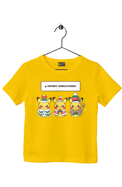 Children's t-shirt with prints Pikachu Merry Christmas. Anime, christmas, game, manga, merry christmas, nintendo, pikachu, pokemon. 2070702