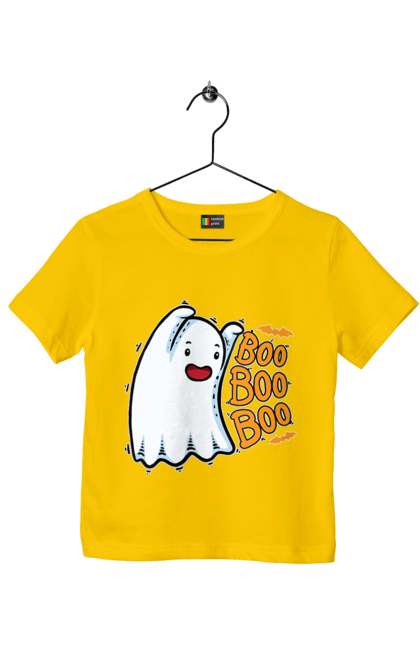 Children's t-shirt with prints Ghost. Costume, ghost, halloween, holiday, october, october 31, scary, sweets, trick or treat. 2070702