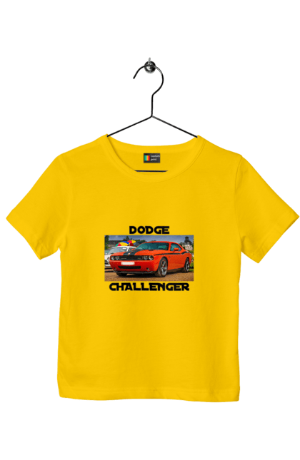 Футболка дитяча з принтом "Додж челенджер". Авто, автомобіль, американська легенда, додж челенджер, класичне авто, культовий автомобіль, масл кар, потужний автомобіль. 2070702