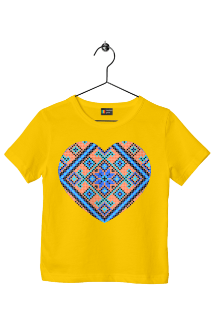 Children's t-shirt with prints Heart embroidery. Cross stitch, embroidered shirt, embroidery, heart, i love ukraine, symbols of ukraine, traditions of ukraine, ukraine. 2070702