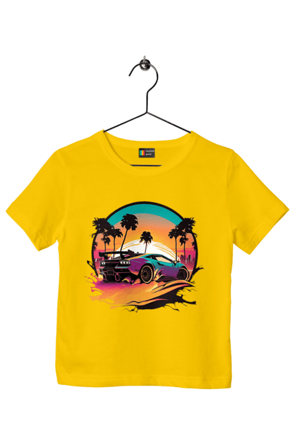 Футболка дитяча з принтом "Ламборджині Сінтвейв". Авто, автомобіль, ламба, ламборджині, машини, сінтвейв. 2070702